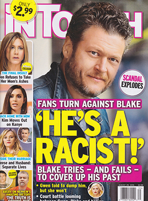 Illustration for article titled This Week In Tabloids: Blake Shelton Gave Birth...to Racist and Homophobic Tweets!
